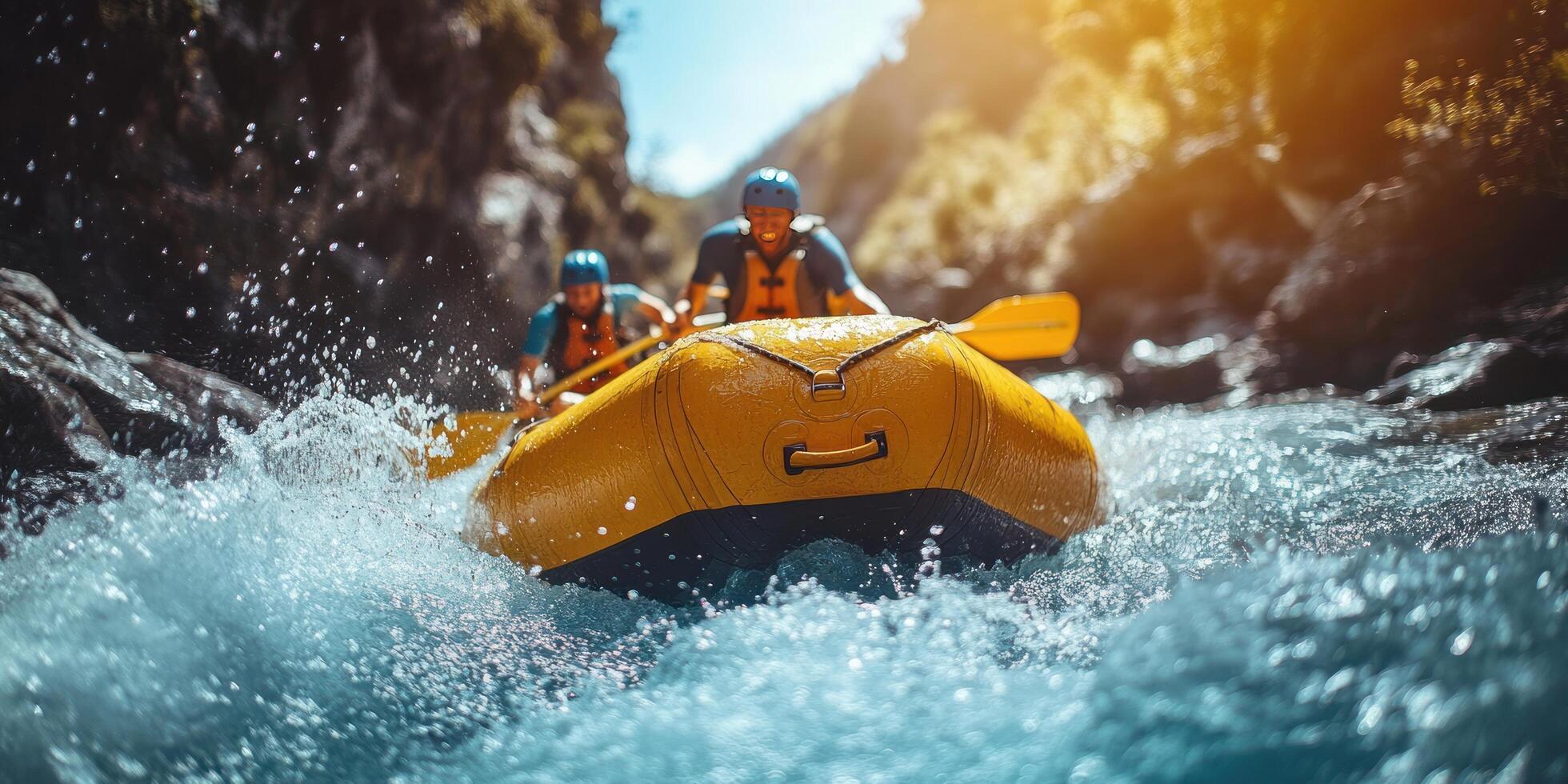A Yellow Raft Navigating Turbulent Whitewater Rapids photo