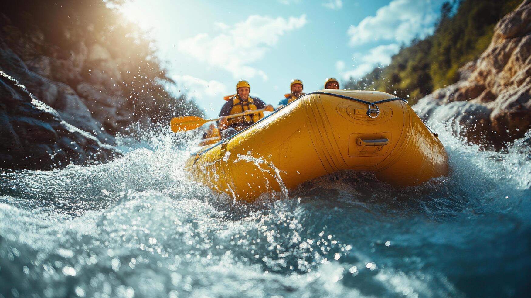 Rafting Through Whitewater Rapids With Three People photo