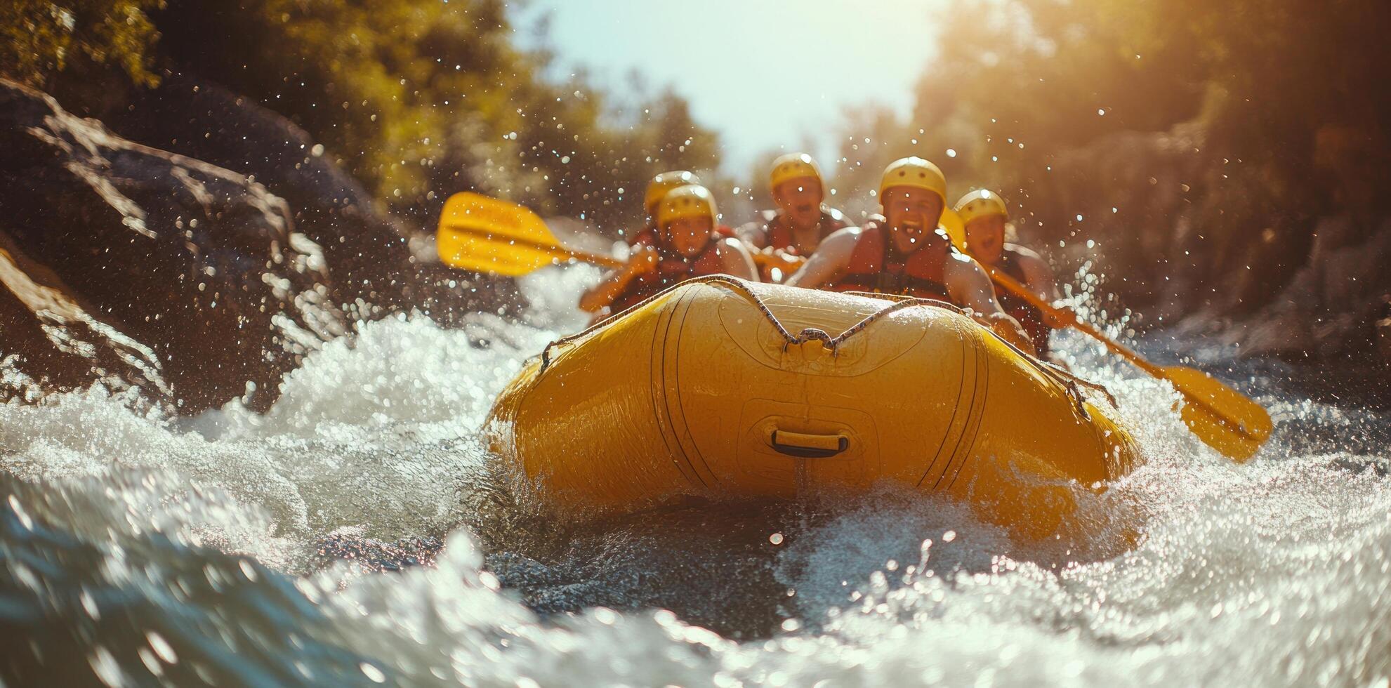 Rafting Team Navigating a River Rapid photo