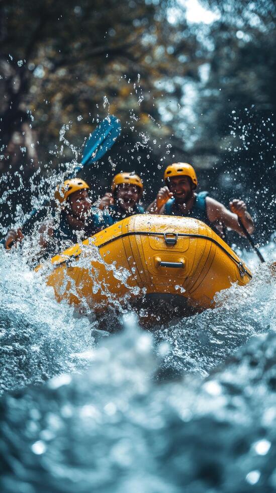 Rafting Through Raging Rapids With Splashing Water photo