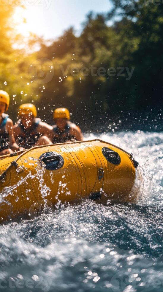 Yellow Raft Navigating Through Rushing Water photo