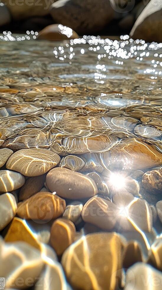 Sunlit Pebbles Shimmering Beneath Rippling Water photo