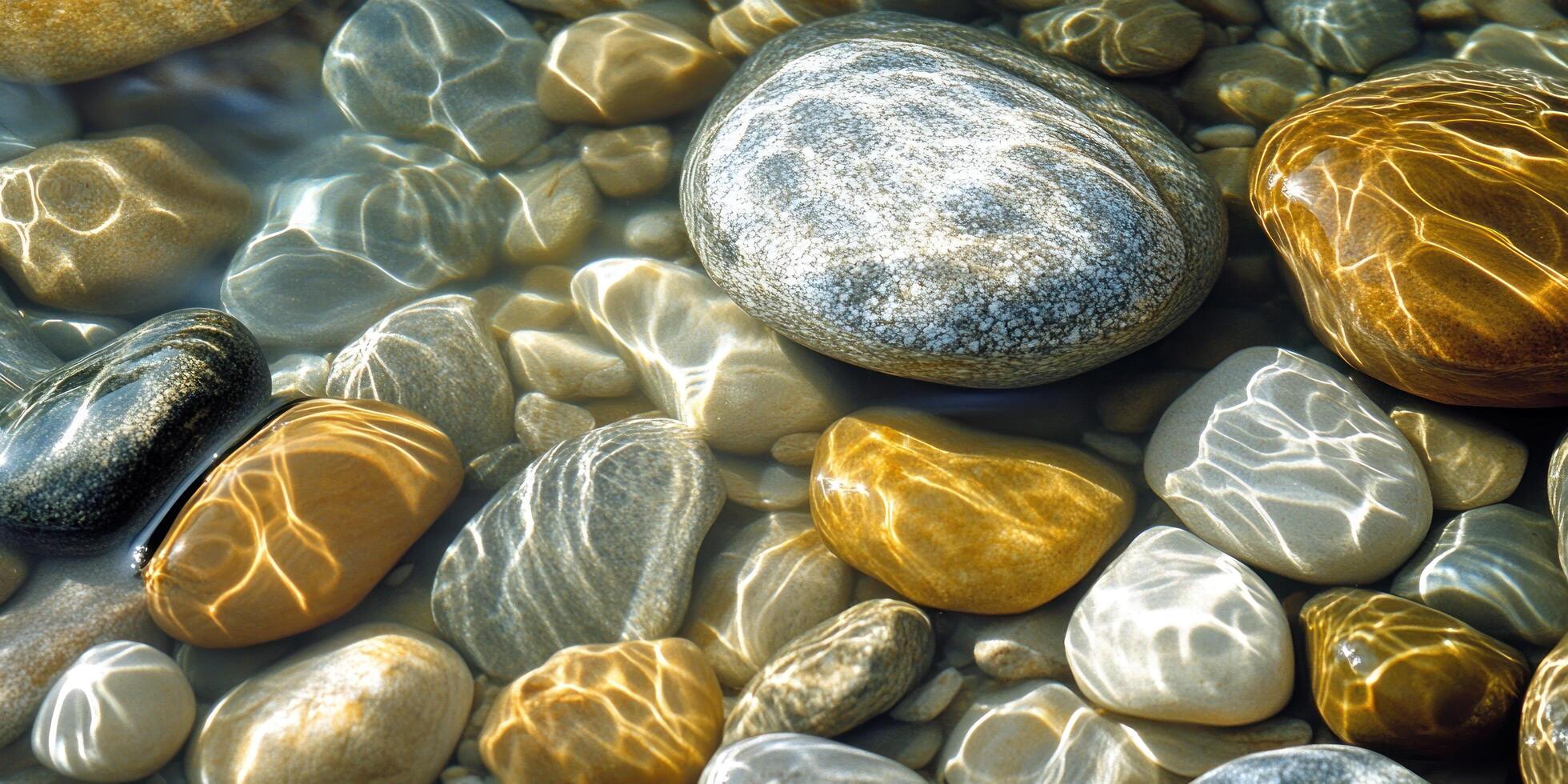 Smooth River Rocks Submerged in Shallow Water photo