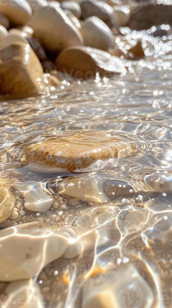 A Single Smooth River Rock Submerged in Rippling Water photo