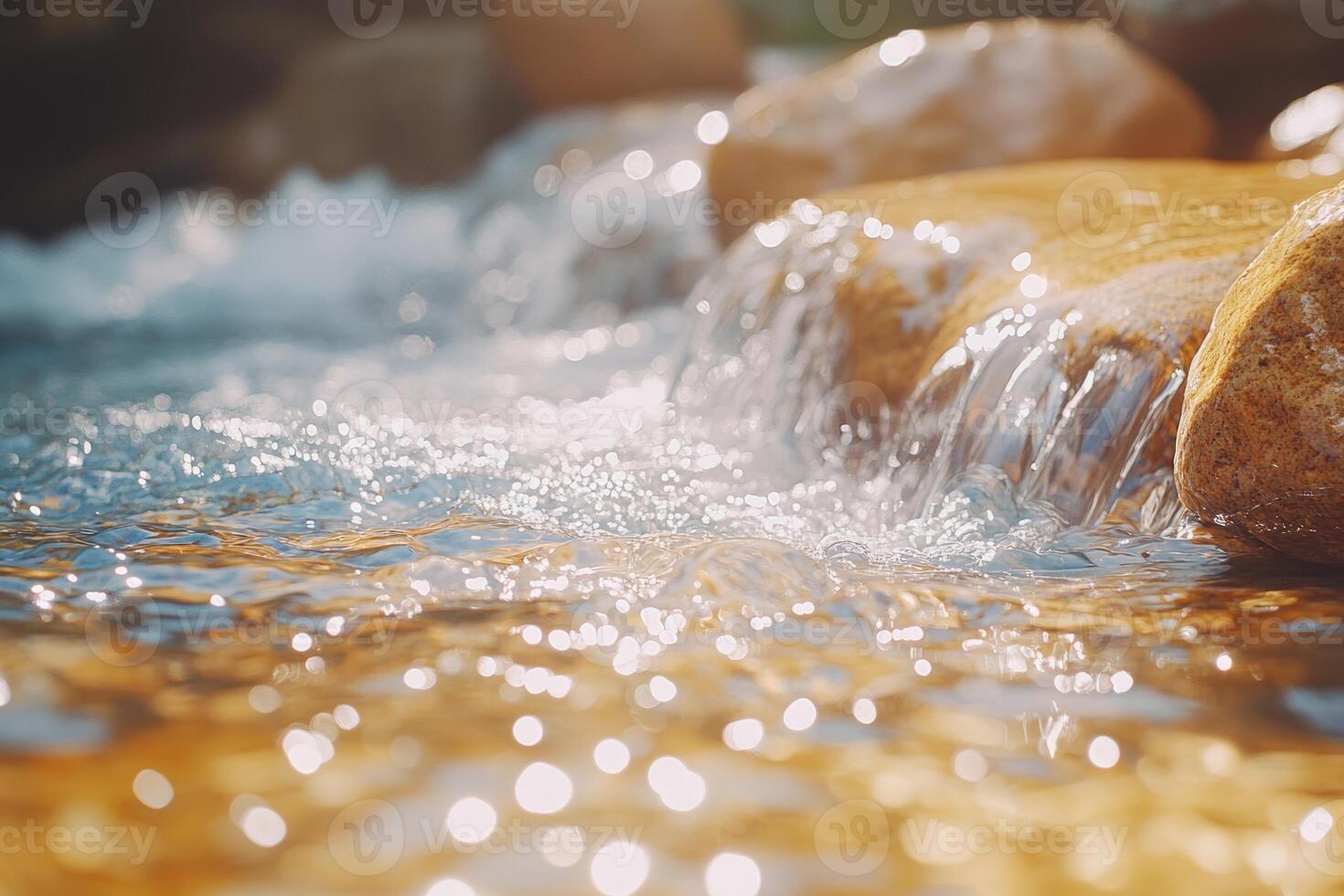 Close-up of Water Cascading Over Smooth Rocks in a Stream photo