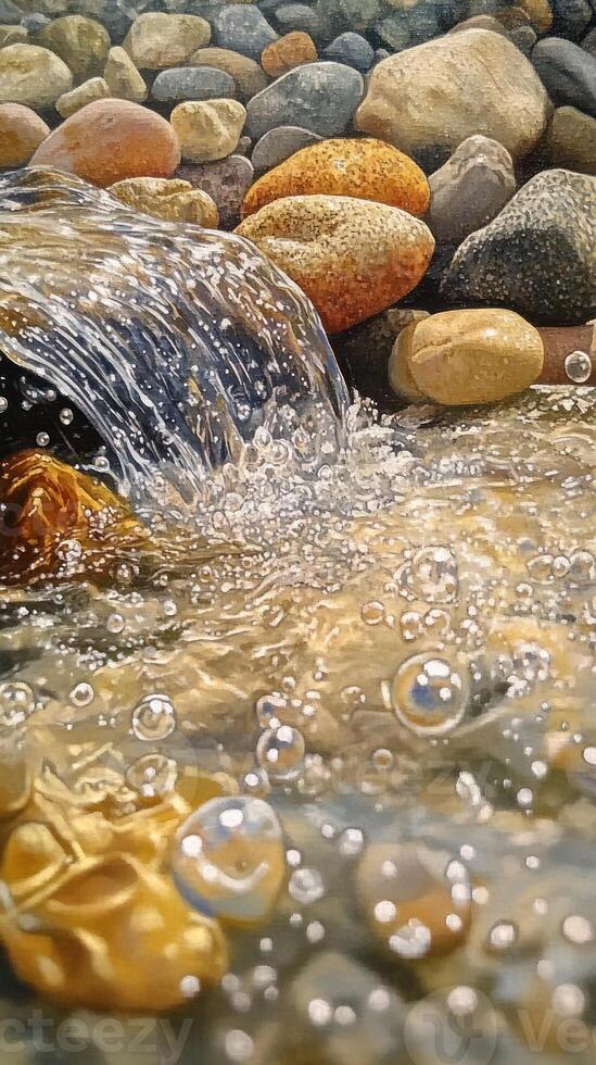 A Stream of Water Flowing Over Smooth River Rocks photo