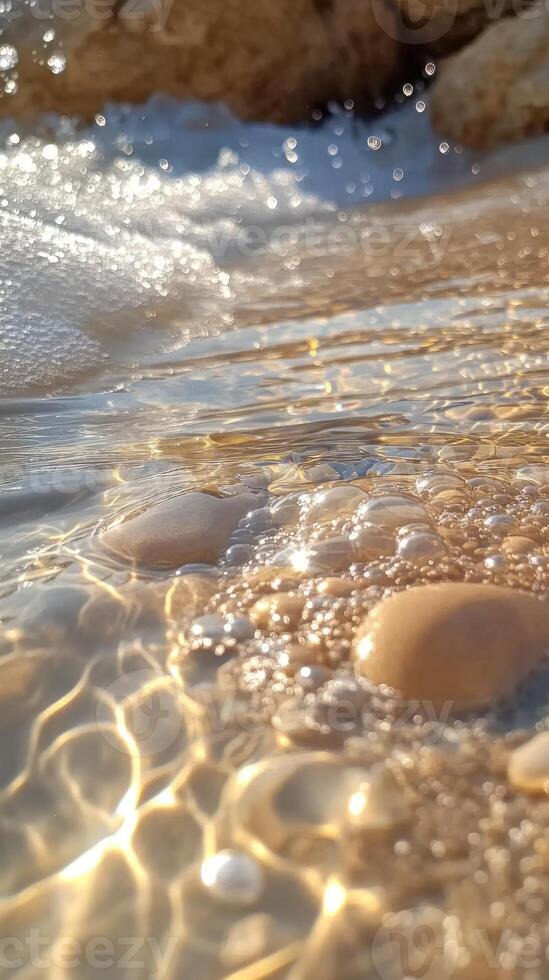 Sunlit Ripples and Bubbles in Shallow Water with Pebbles photo