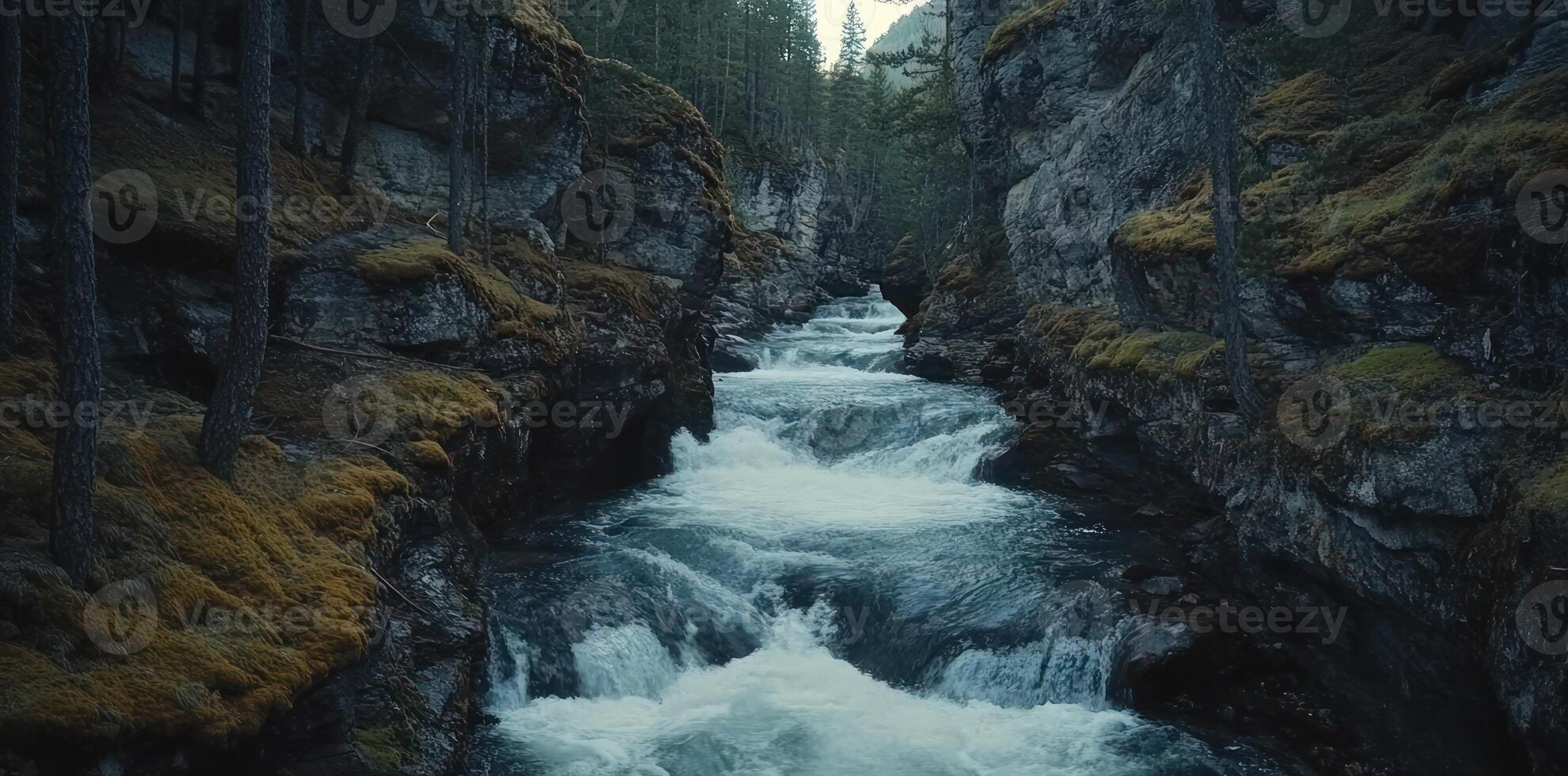A Fast-Flowing River Through a Narrow, Rocky Gorge photo