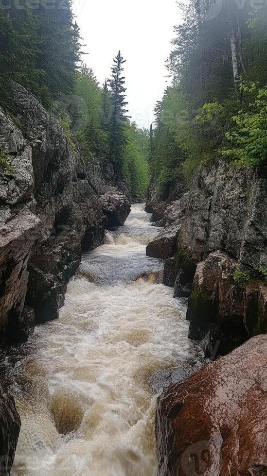 A Foamy River Churning Through a Narrow Gorge photo