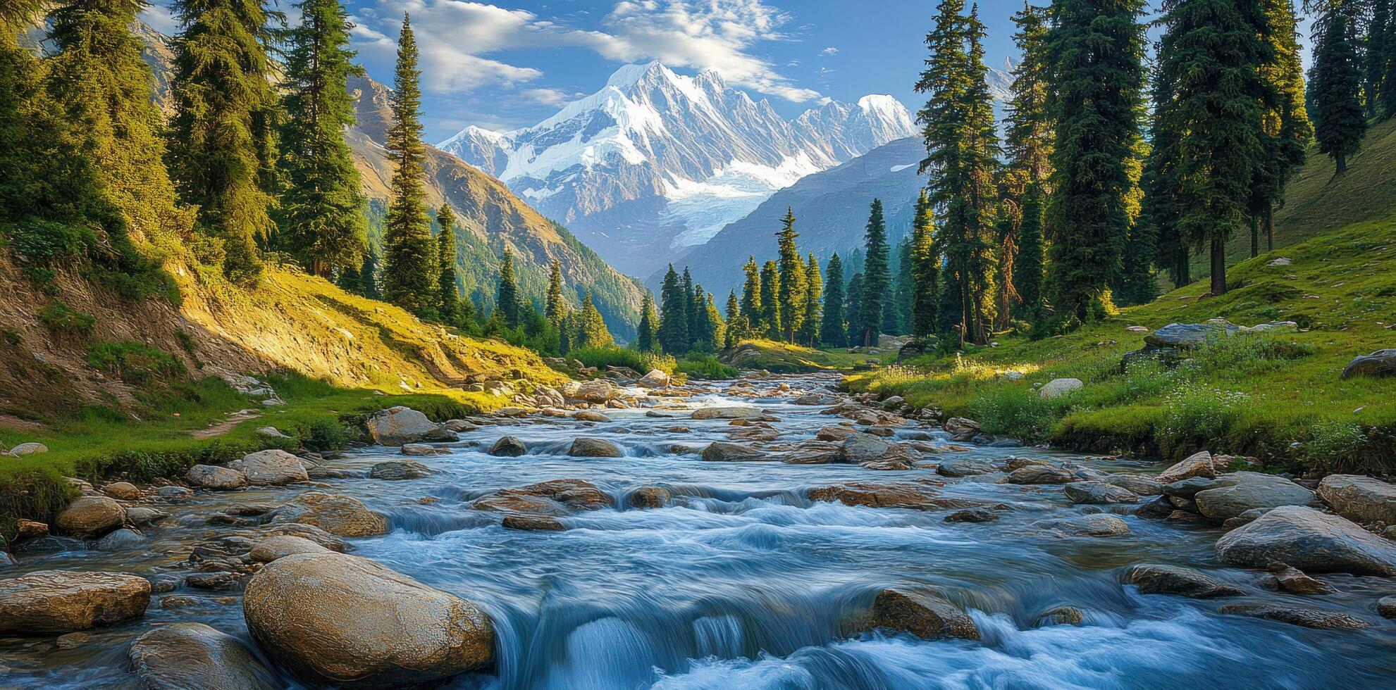 Mountain Stream Flowing Through a Forest photo