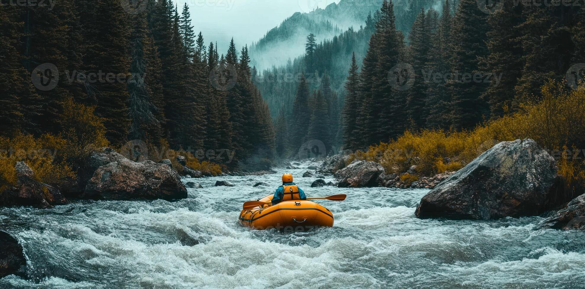 A Rafting Journey Through a Misty Mountain Gorge photo