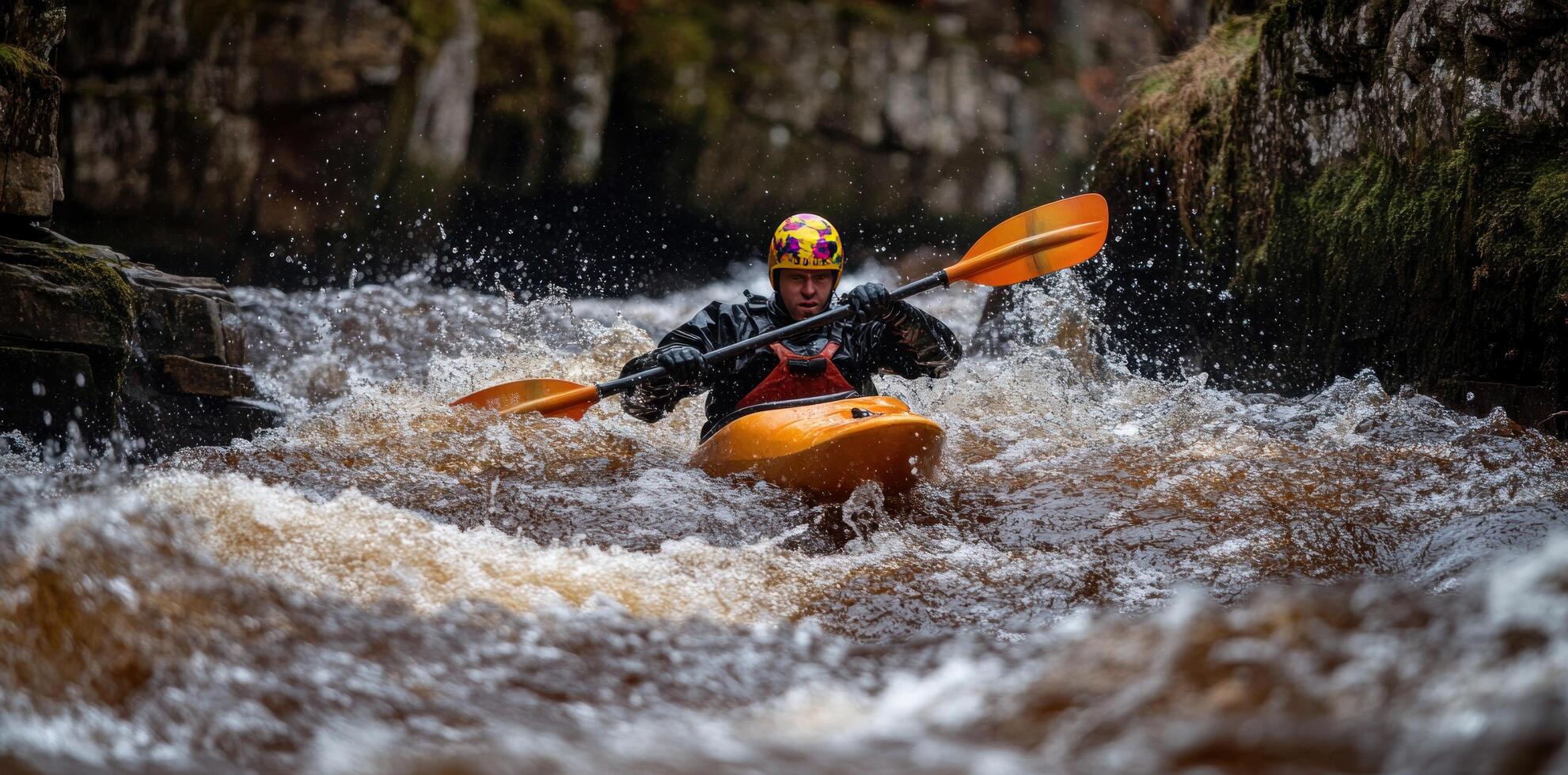 Kayaker Navigating a Turbulent River Rapid photo