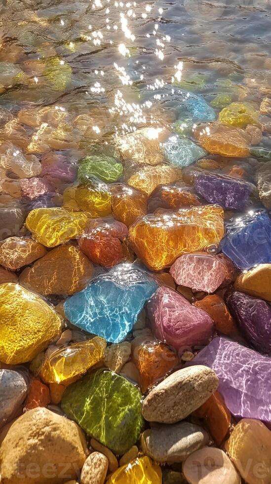 Multicolored Pebbles Submerged in Clear Water photo