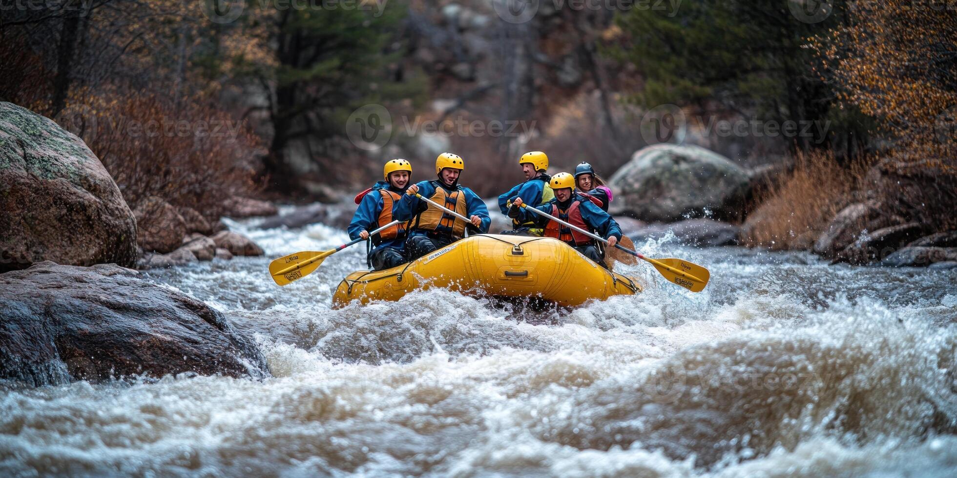 Group of People Rafting Down a Fast-Moving River photo