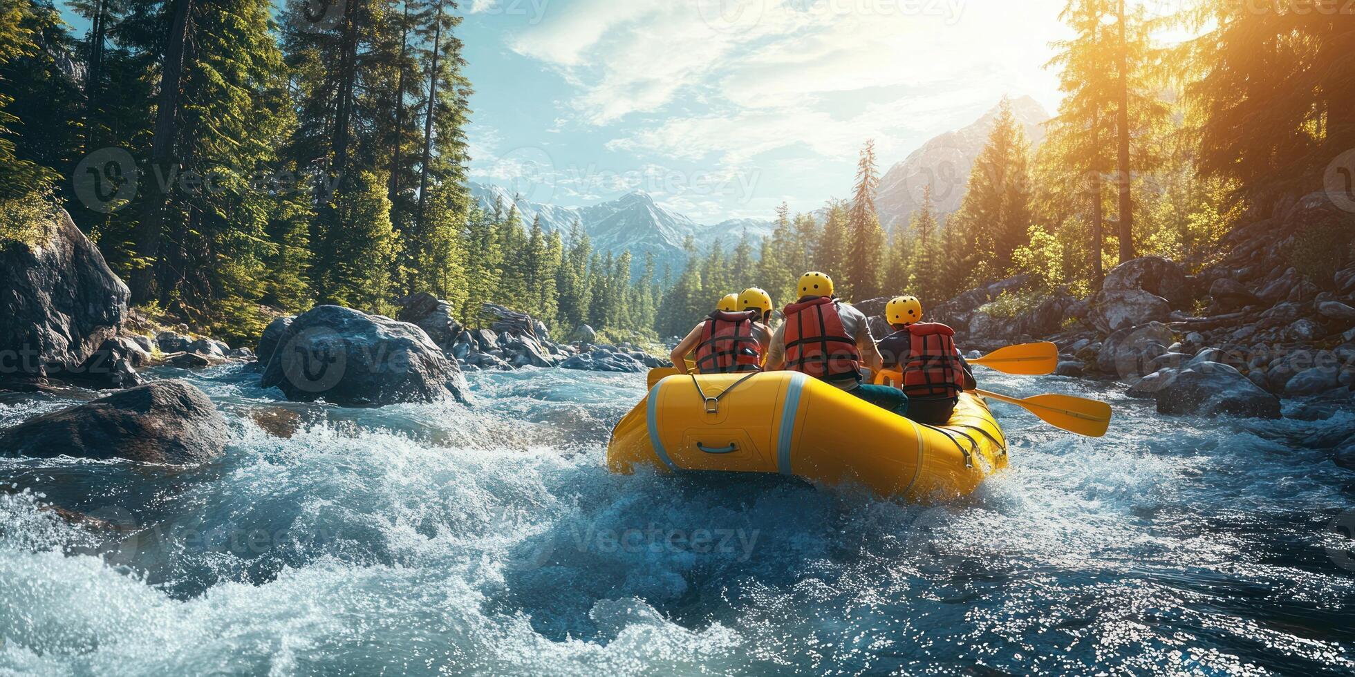 Four People In A Raft Navigating A Rapids photo