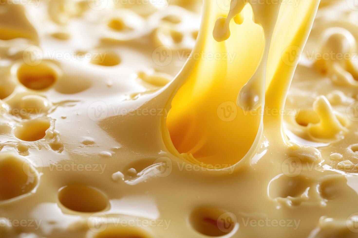 Close-up of Melted Swiss Cheese with Large Holes photo