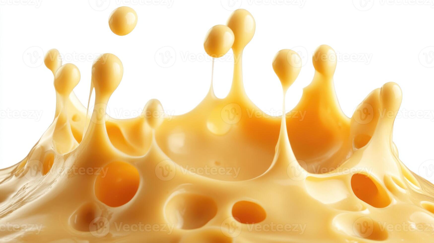 Close-up of a Splash of Creamy Yellow Liquid with Air Bubbles photo