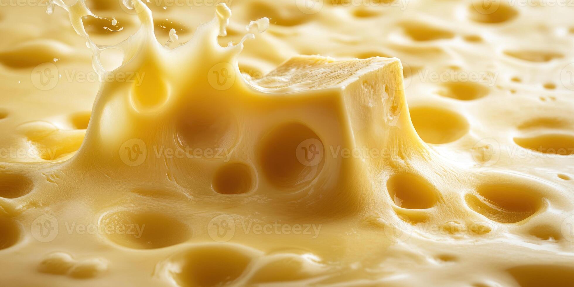 Close-up of Swiss Cheese with a Splash of Melted Cheese photo