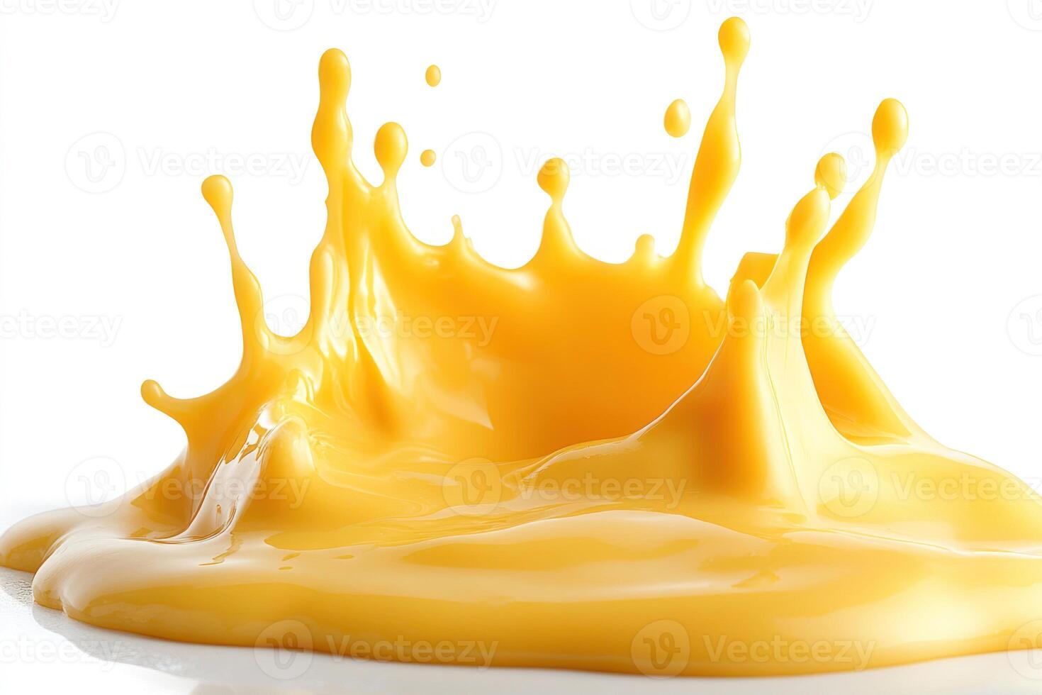 Yellow Liquid Splashing and Spreading on a White Background photo