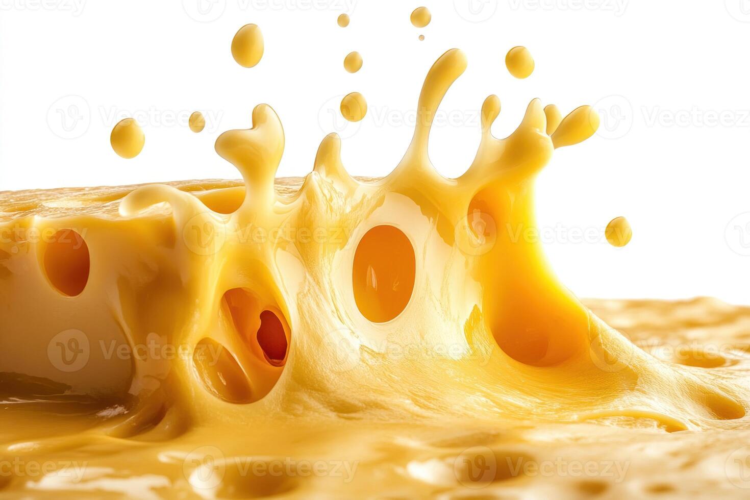 A close-up of a Swiss cheese splash with air bubbles photo
