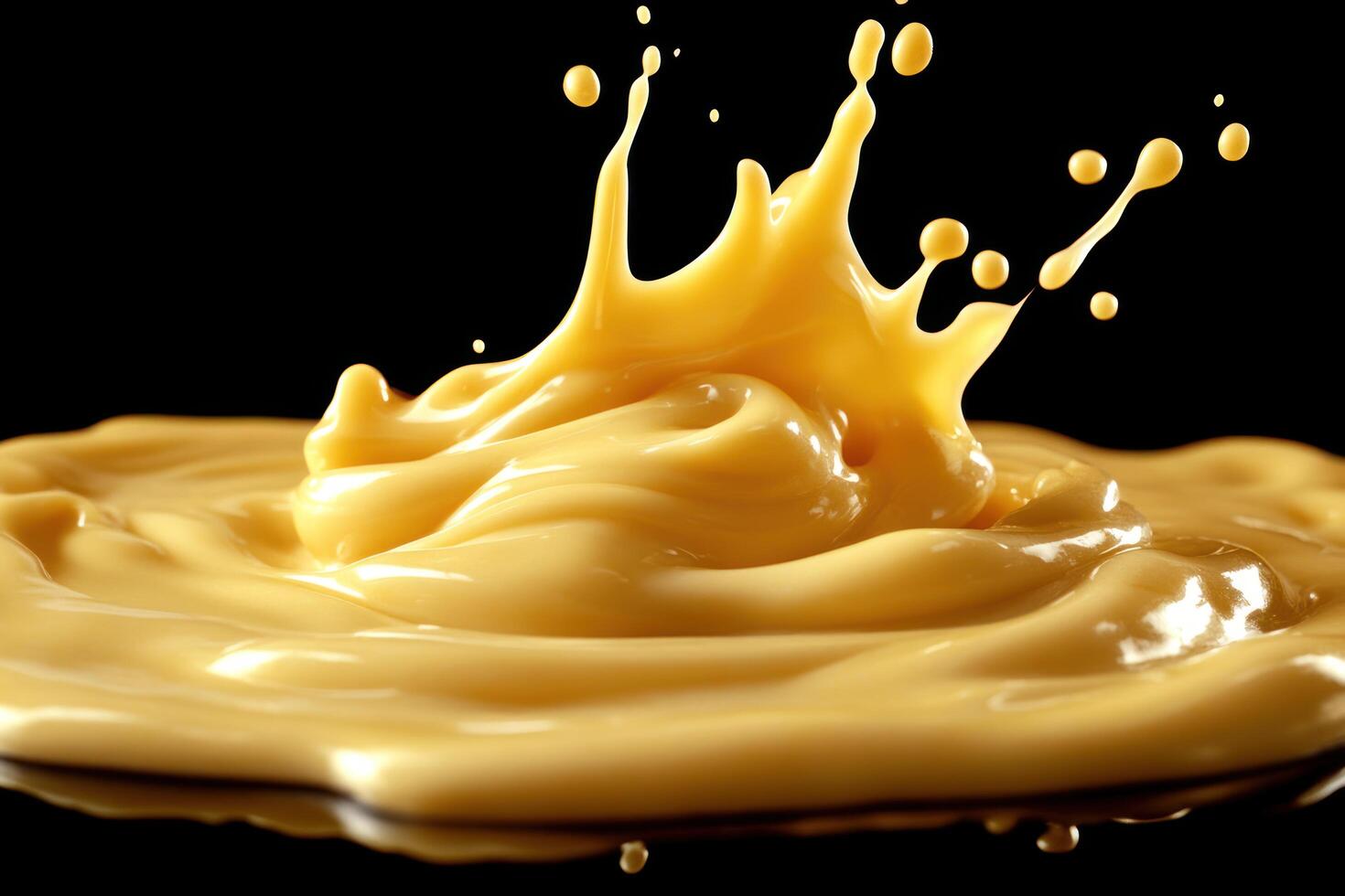 Splashing and Spreading Caramel Liquid on a Black Background photo