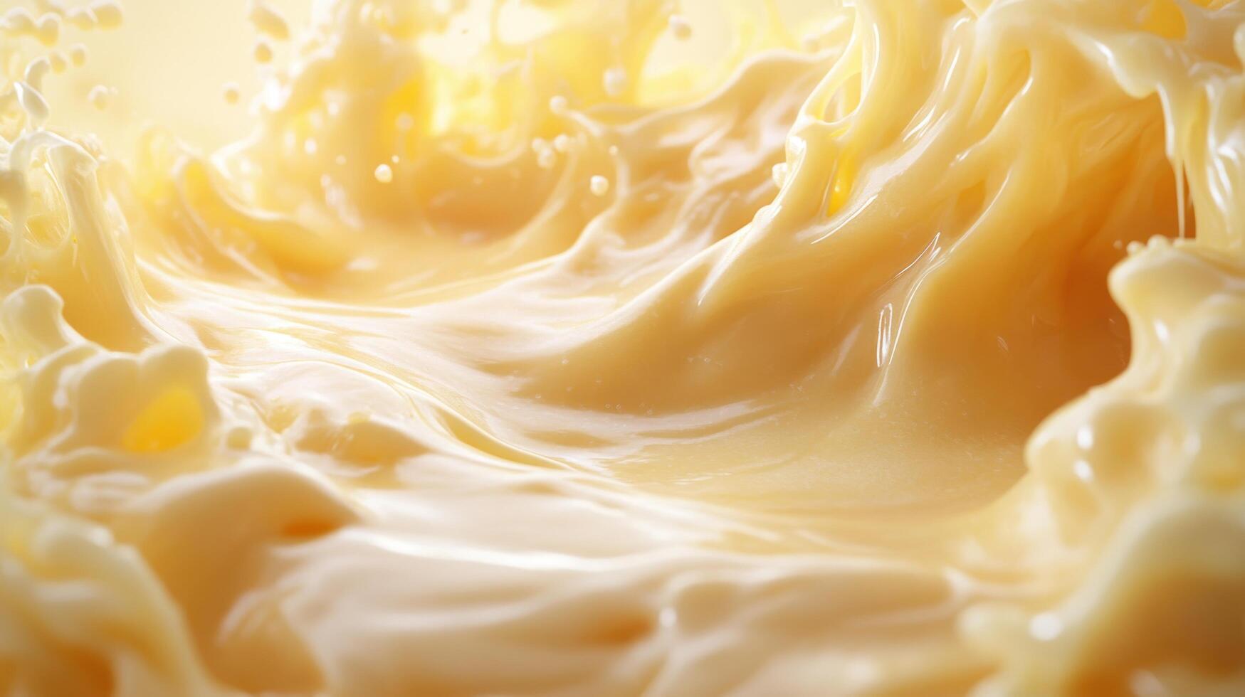 Abstract Close-up of Creamy Yellow Liquid Splashing and Forming Waves photo