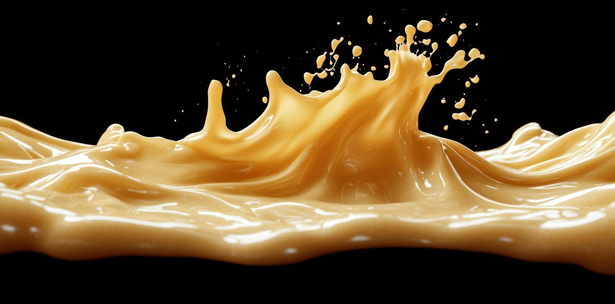 Splashing Caramel Syrup with Droplets on a Black Background photo