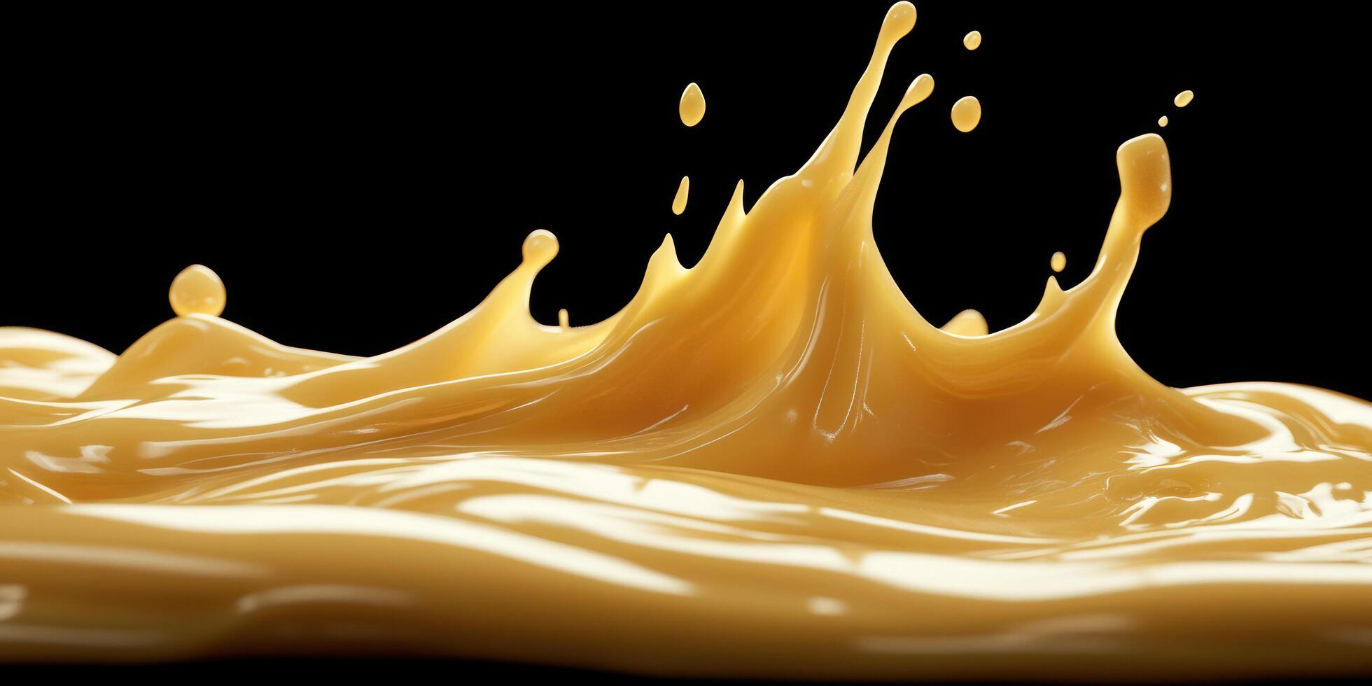 Golden Liquid Splash with Droplets and Ripples Against a Black Background photo