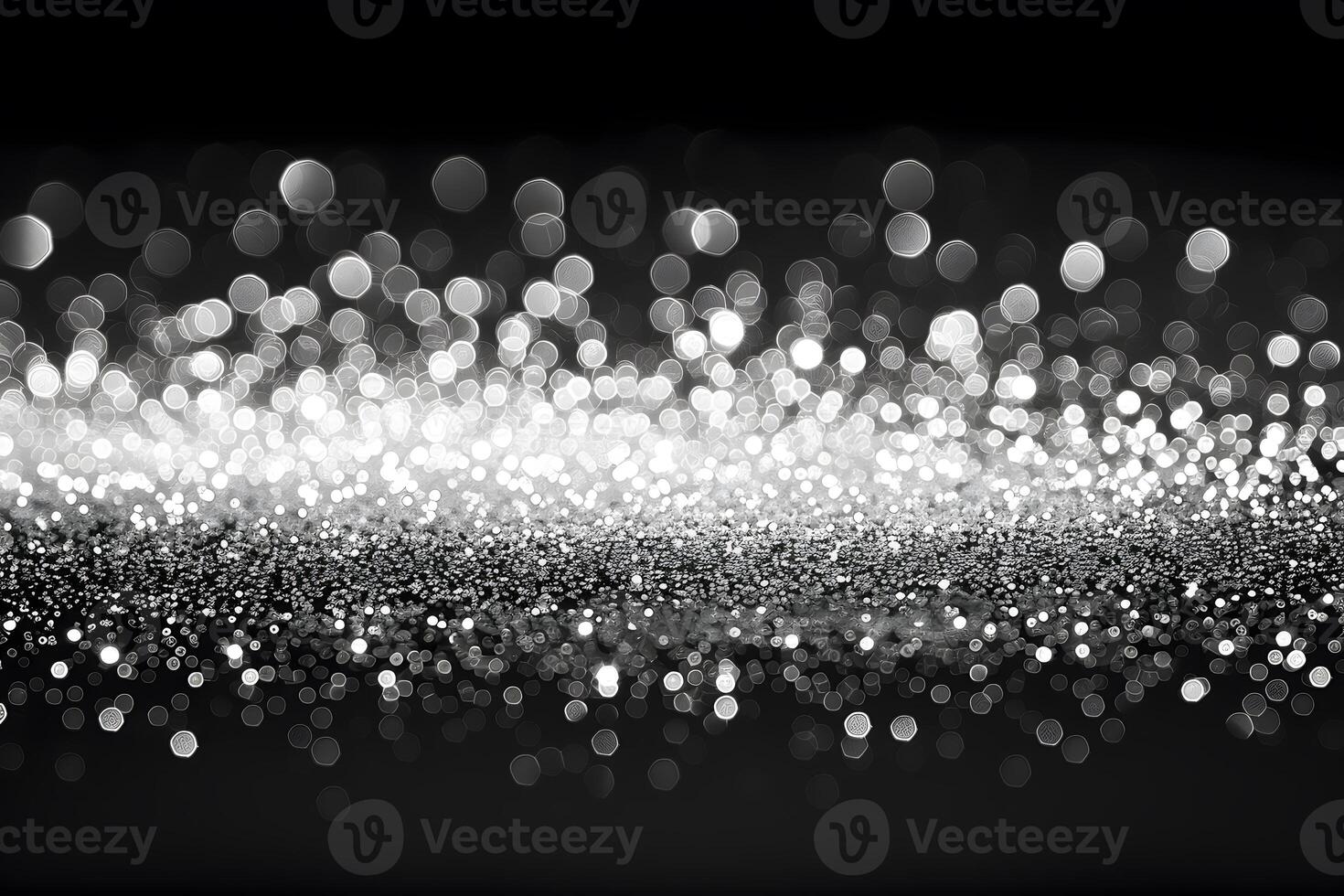 Elegant Abstract Sparkling White Bokeh on Black Background for Festive Designs photo