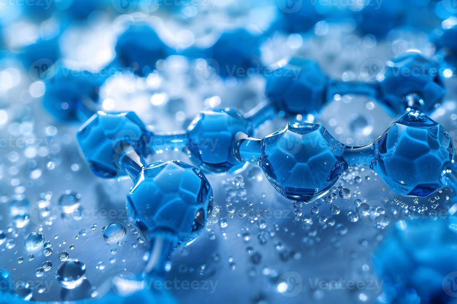 Blue Molecular Structure with Water Droplets for Scientific and Educational Use photo