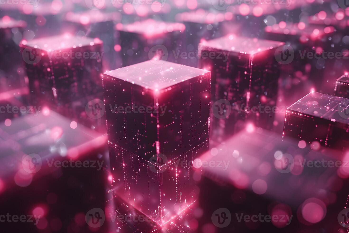 Futuristic Digital Technology Blocks with Neon Glow for Innovative Design photo