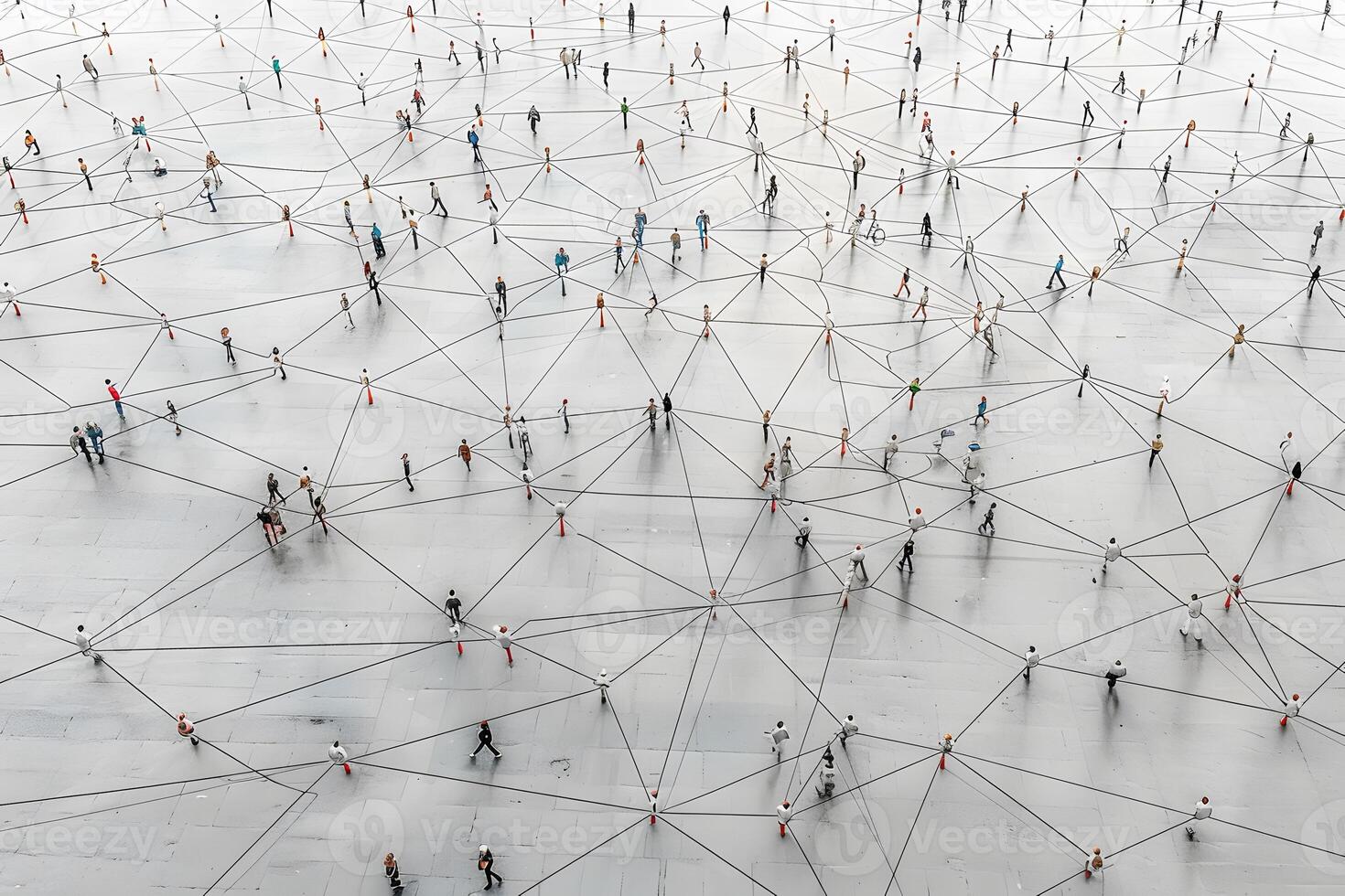 Network of People Walking Across Abstract Grid for Connection and Communication Concepts photo