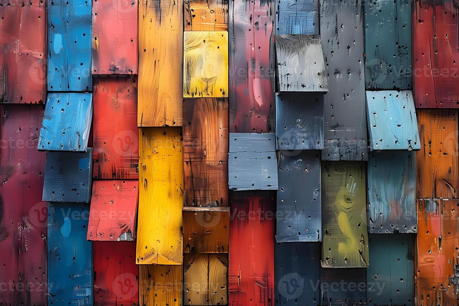 Vibrant Multicolored Wooden Planks Wall Art for Interior Design and Modern Decor photo