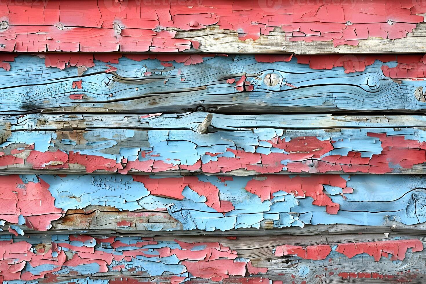 Weathered Wooden Texture with Rustic Peeling Paint in Blue and Red photo