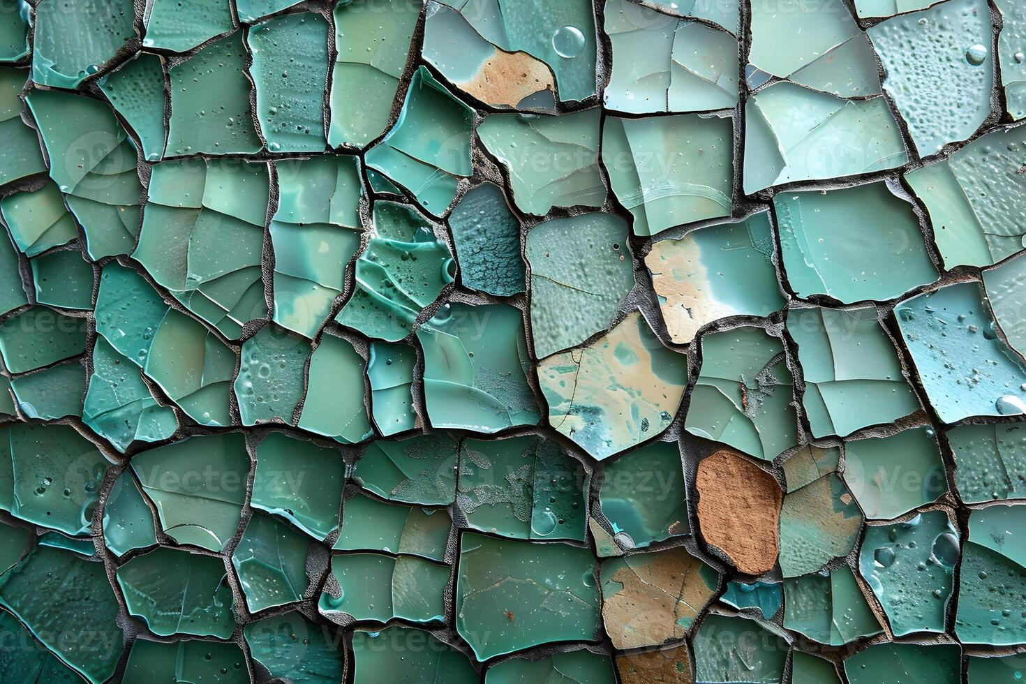 Abstract Mosaic Texture of Shattered Green Glass for Design and Decoration photo