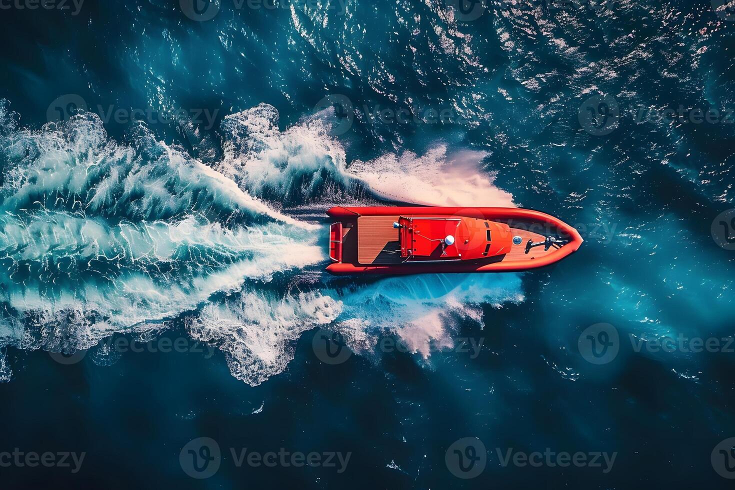 Aerial View of a Speedboat Navigating Turquoise Waters for Summer Adventure photo