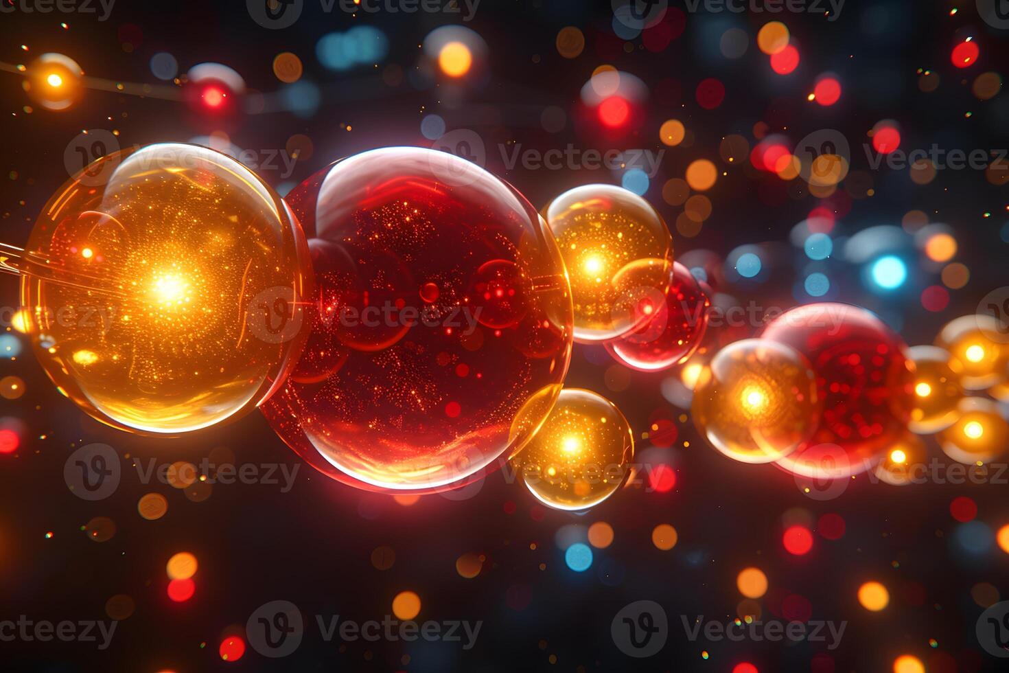 Abstract Molecular Structure with Glowing Spheres and Bokeh Effects for Science and Technology Design photo