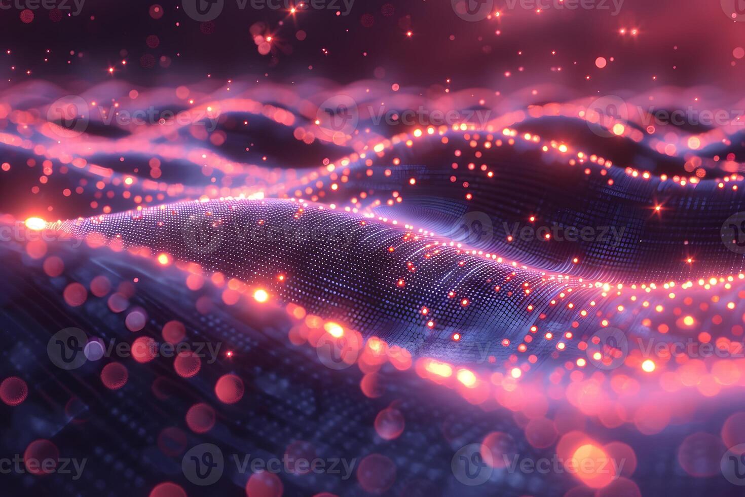 Futuristic Abstract Landscape with Glowing Lights and Wave Patterns for Digital Art photo