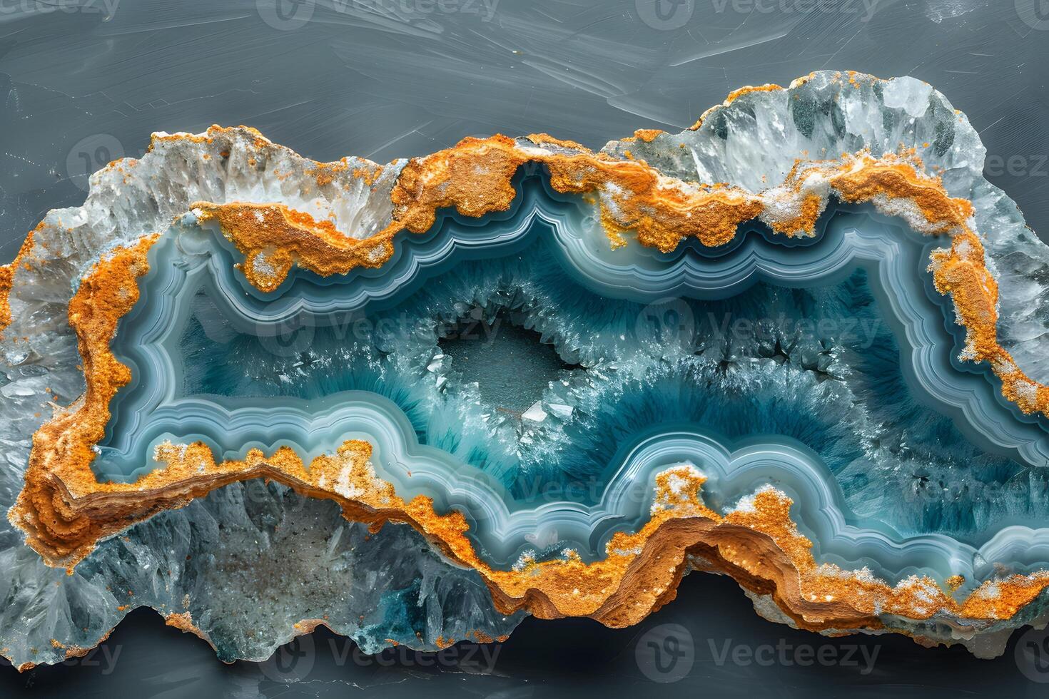 Stunning Cross-Section of a Blue Agate Geode with Crystal Formations for Natural Decor and Design photo