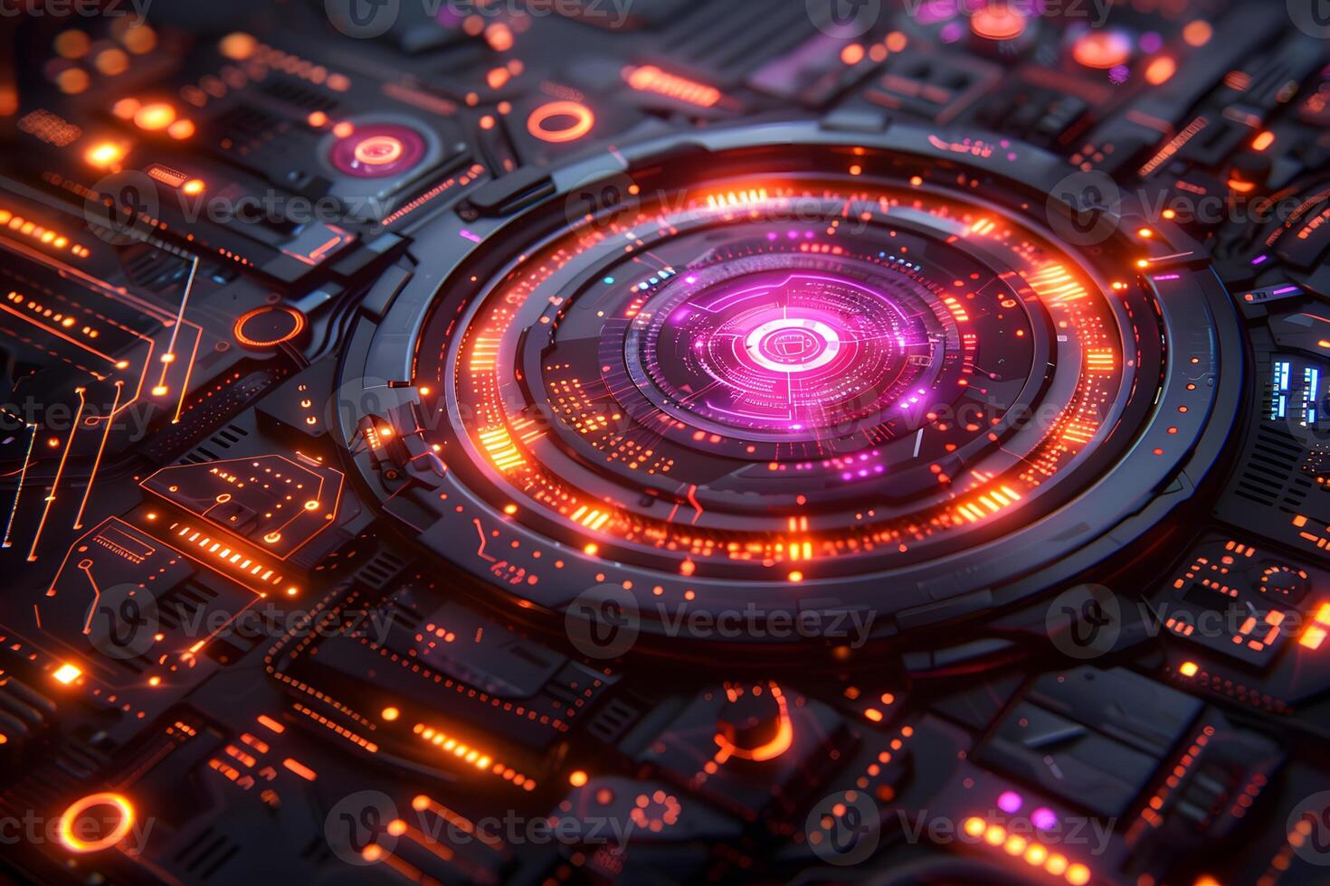 Futuristic Circuit Board with Glowing Orbital Design for Technology Concept photo