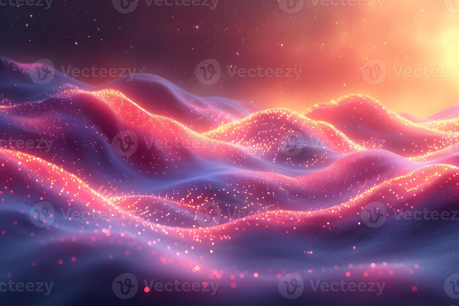 Abstract Digital Landscape with Glowing Particles and Vivid Colors for Modern Design photo