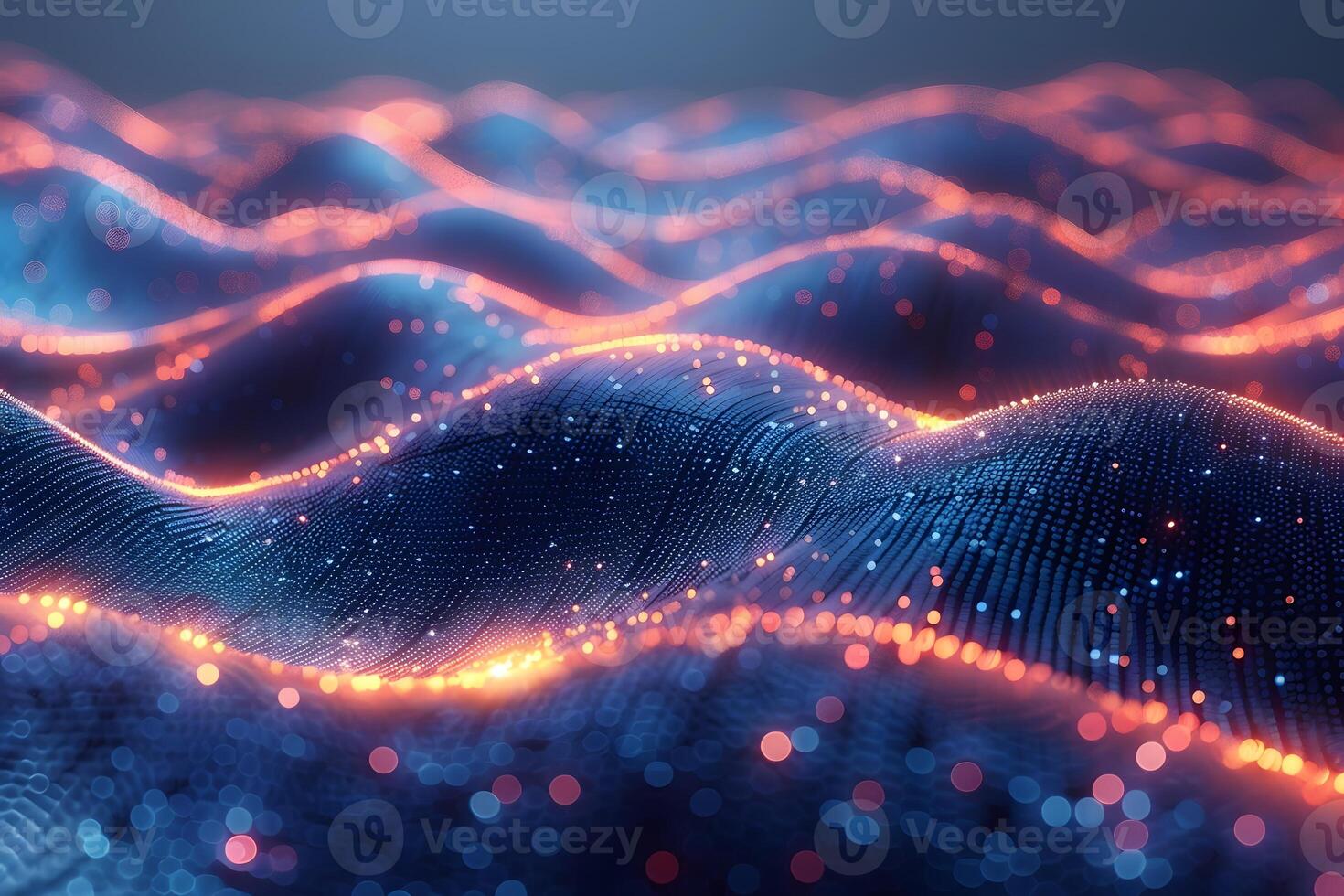 Abstract Digital Landscape with Glowing Waves and Dotted Patterns photo