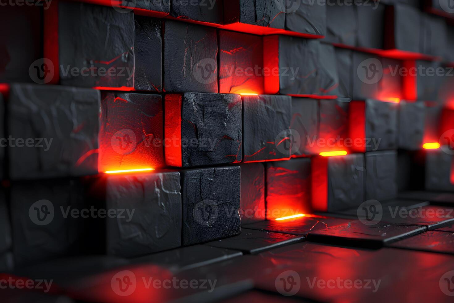 Futuristic Abstract Background with Glowing Red and Black Cubes for Digital Art and Design photo