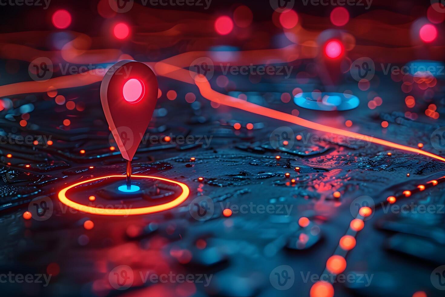 Digital Navigation Concept with Futuristic GPS Pin on Circuit Board photo
