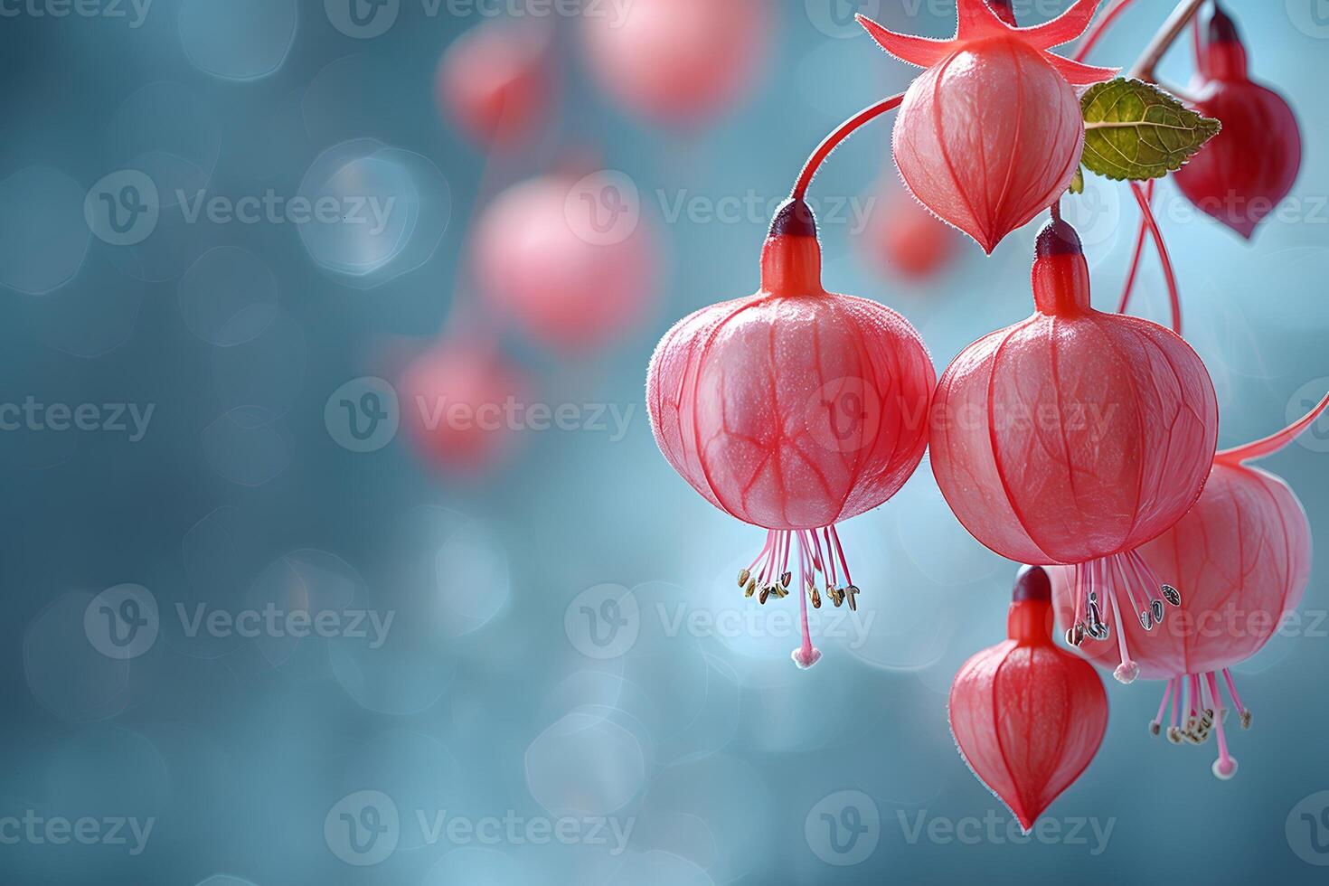 Elegant Red Fuchsia Flowers on Soft Blue Background for Nature Photography photo