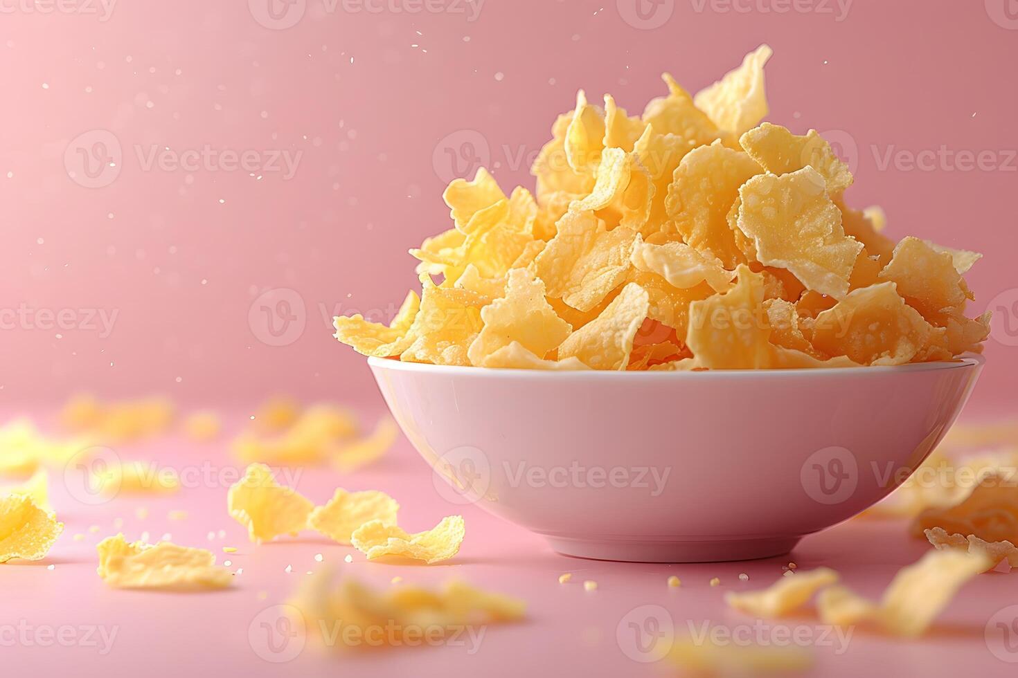 Delicious Cornflake Cereal in a White Bowl on Pink Background for Breakfast and Food Design photo