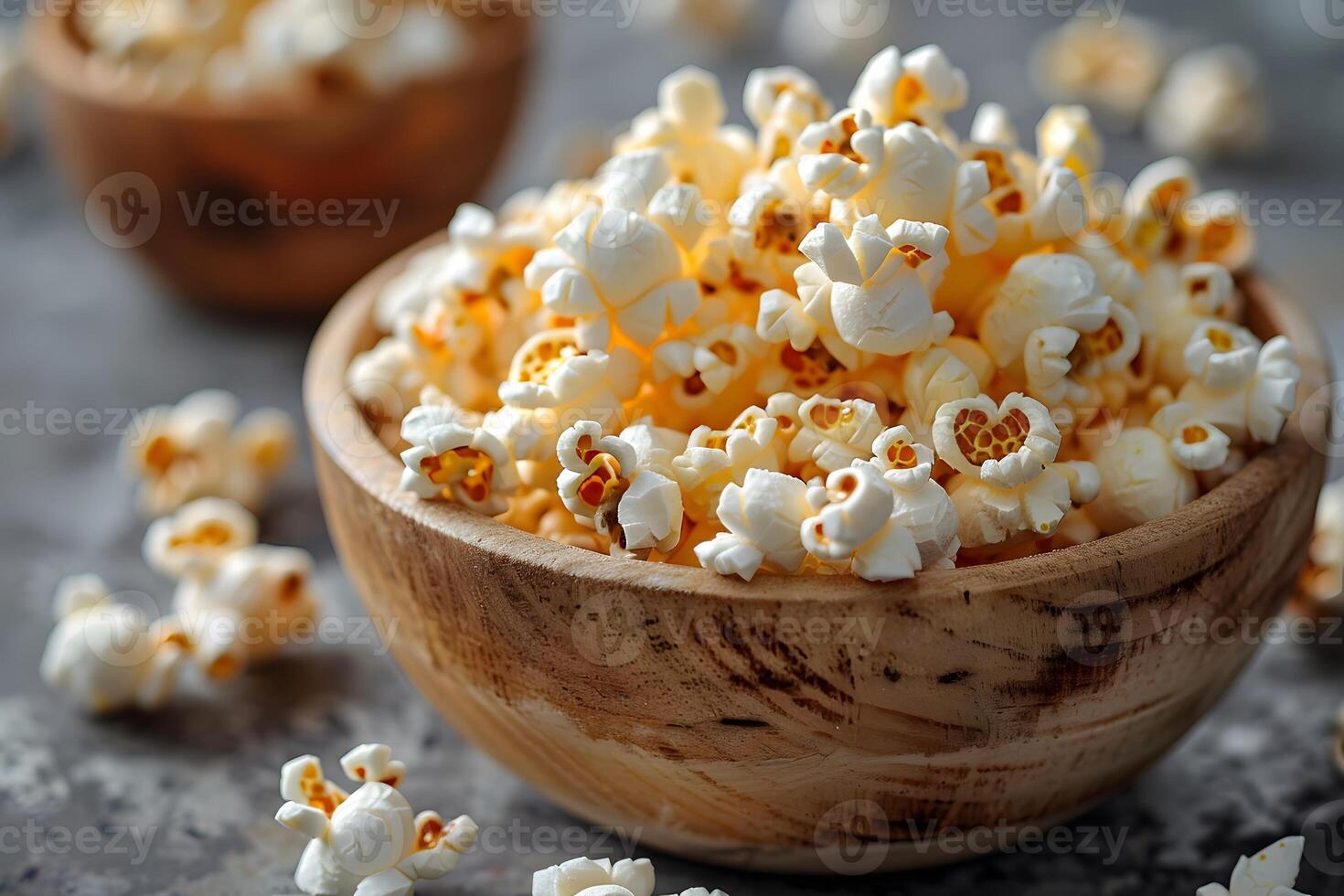 Delicious Bowl of Freshly Popped Popcorn on Rustic Table photo