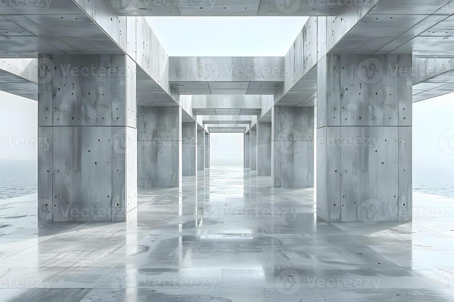 Modern Architectural Concrete Structure Overlooking the Ocean photo