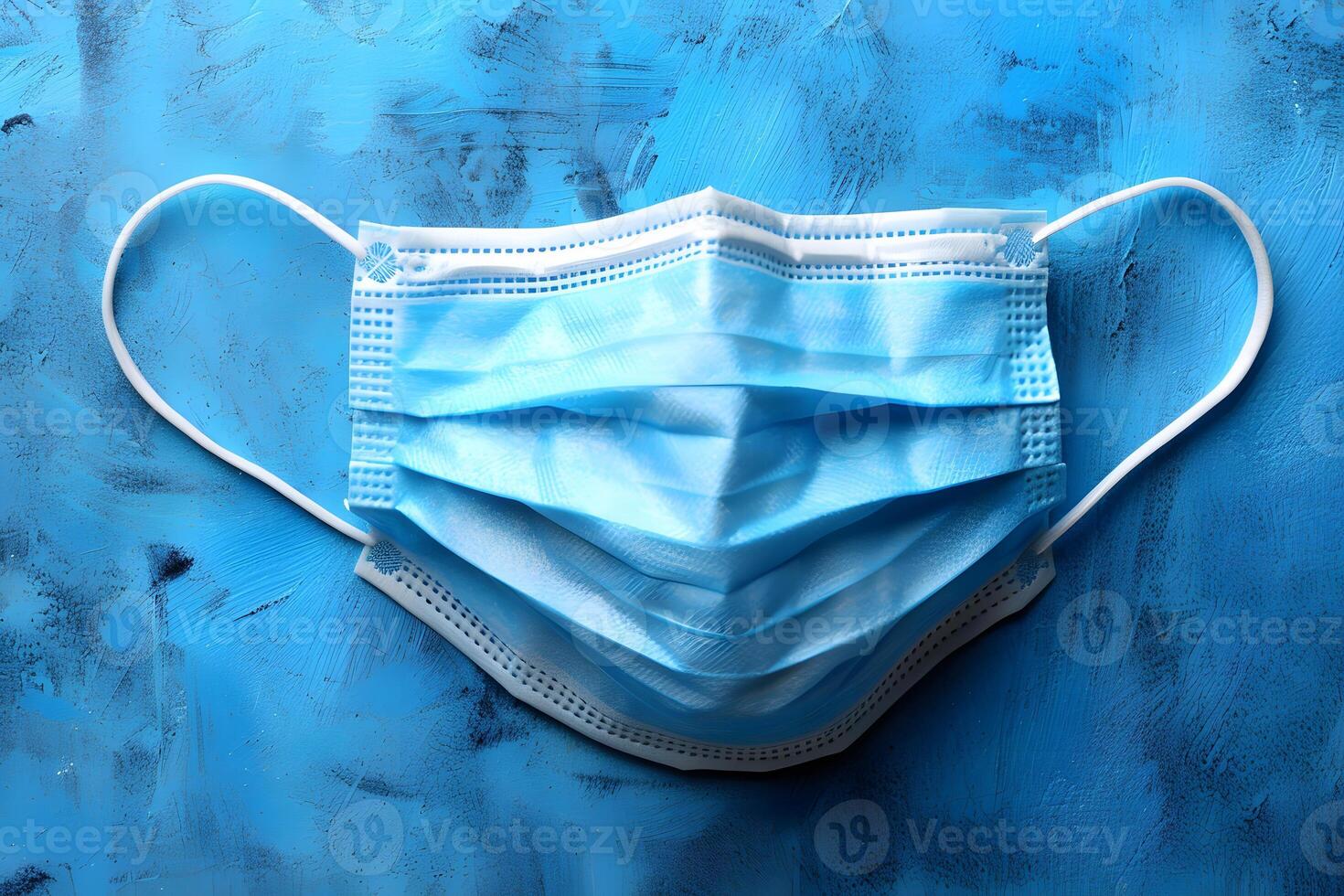 Medical Face Mask on Vibrant Blue Background for Health and Safety Concepts photo