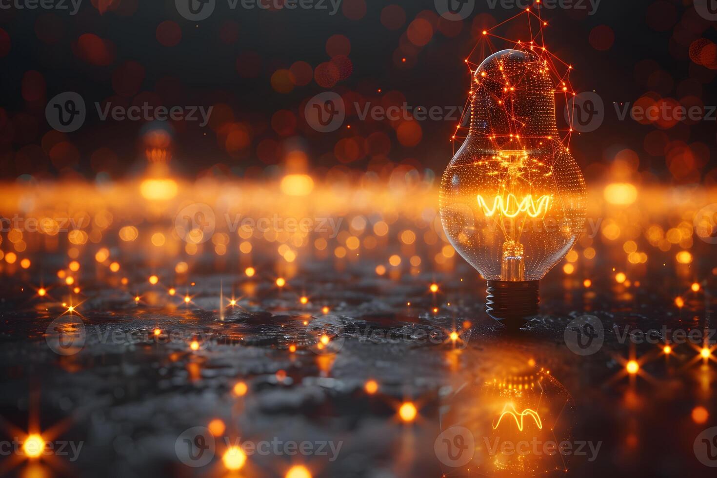 Conceptual Light Bulb with Glowing Network for Innovation and Technology Design photo